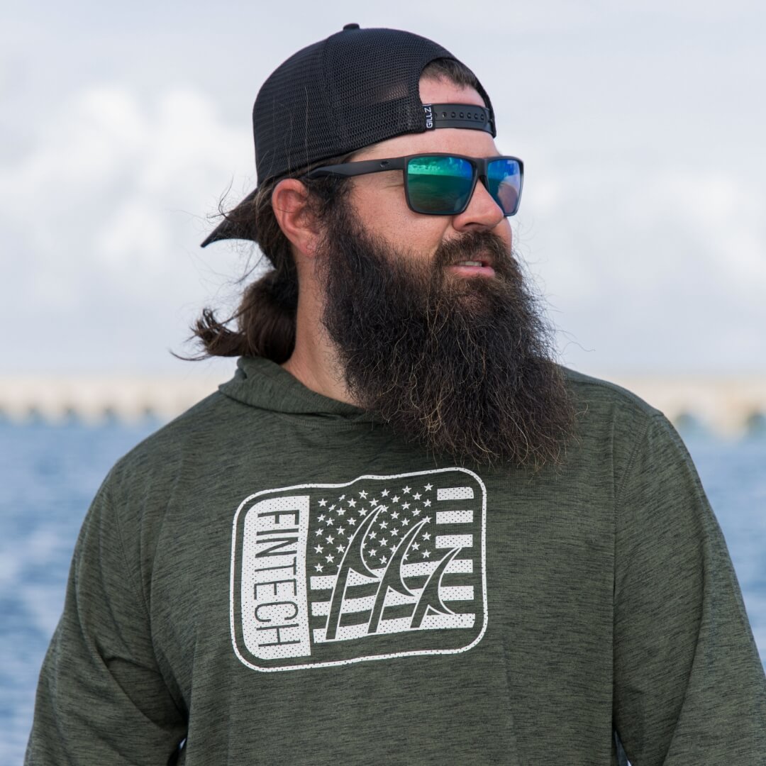 Fintech Men's LS Coastal Performance UV Hoodie "Box Logo Freedom"
